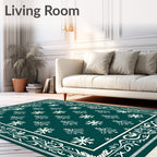 Teal Snowflake Bordered Field Rug