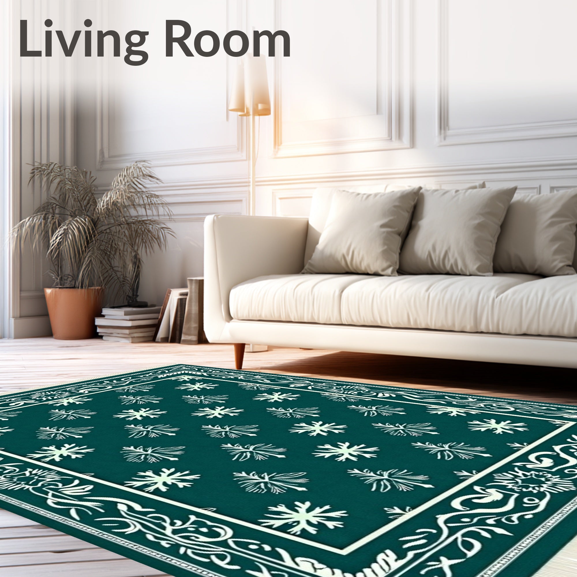 Teal Snowflake Bordered Field Rug