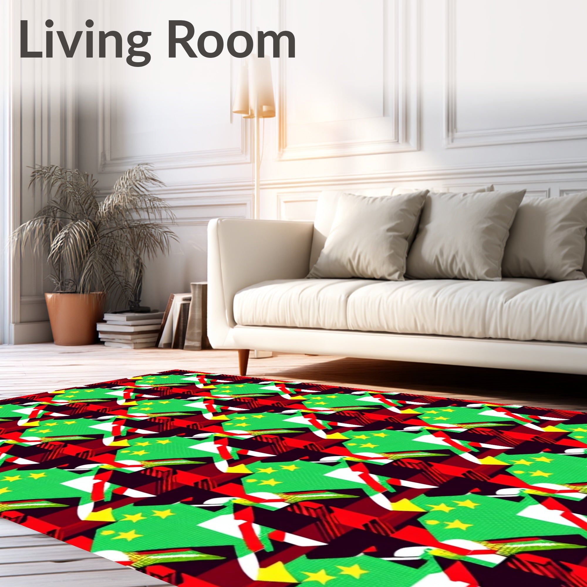 Green Yellow Red Plaid Fragmented Star Rug