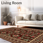 Rich Crimson Floral Bordered Rug