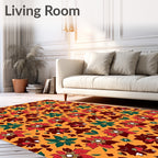 Vibrant Red Teal Floral Medallion Rug