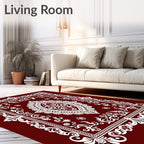 Deep Red White Ornate Medallion Area Rug