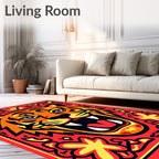 Fiery Orange Tiger Roaring Woodland Fauna Rug