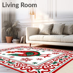 Festive Red Rooster Snowflake Border Rug