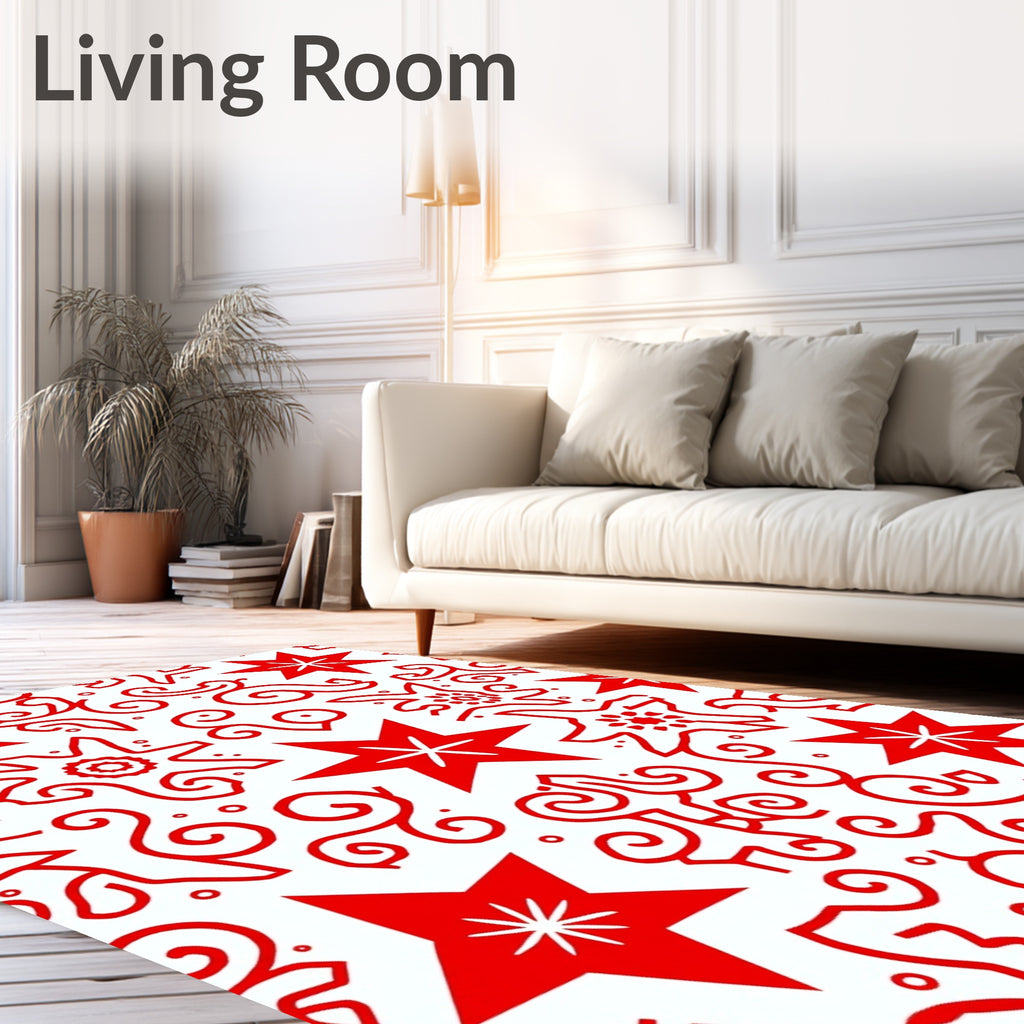 Red Star Swirls Repeating Pattern Rug