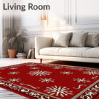 Crimson Snowflakes Ornate Border Rug