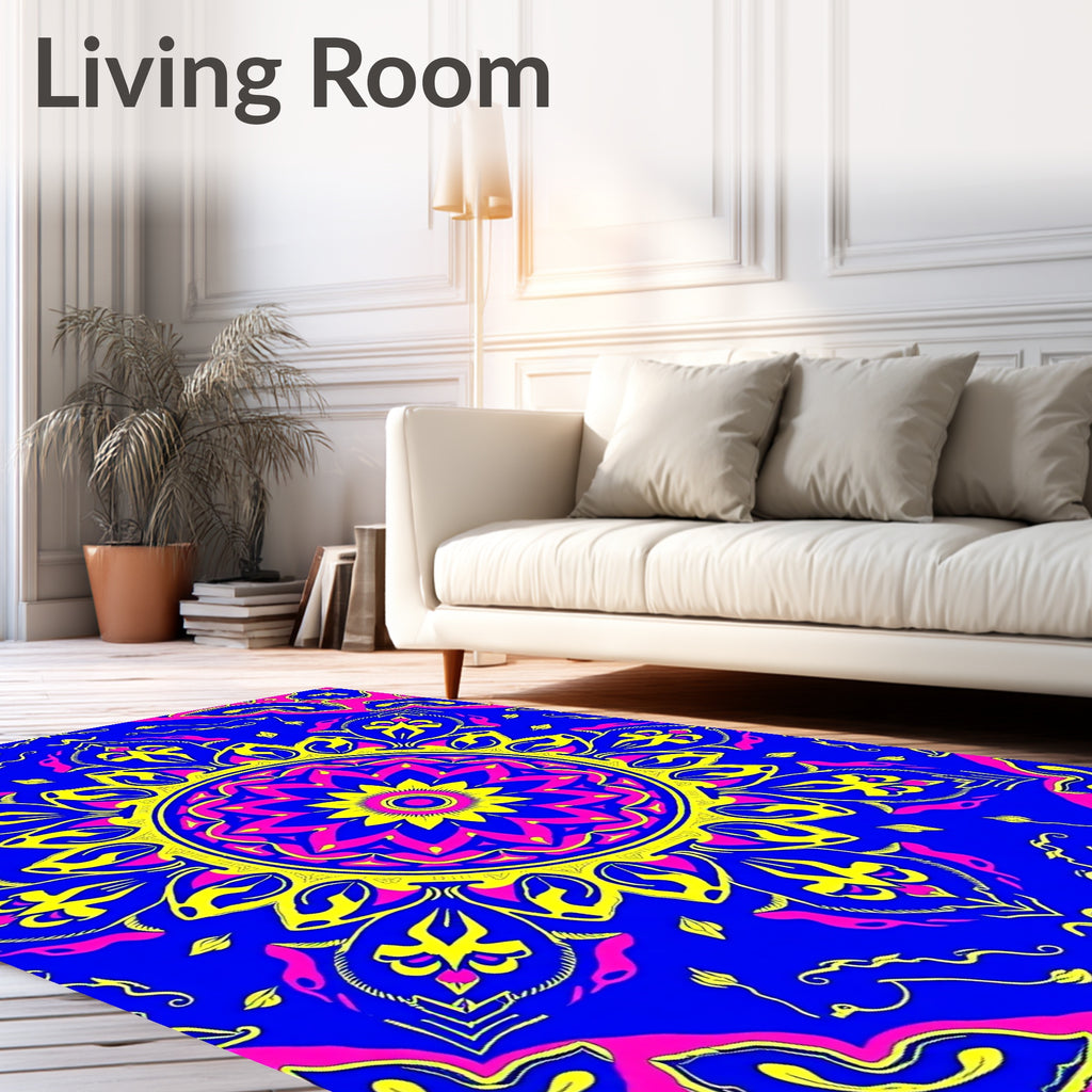 Vibrant Pink Yellow Blue Mandala Rug