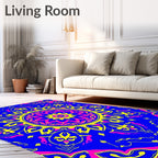 Vibrant Pink Yellow Blue Mandala Rug
