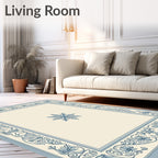 Vintage Blue Floral Leaf Border Rug