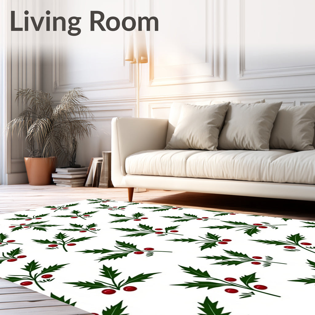 Green Holly Christmas Berry Sprigs Rug