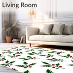 Green Holly Christmas Berry Sprigs Rug