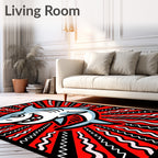 Grinning Blue Shark Red Radial Waves Rug