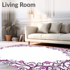 Ornate Plum Floral Swirl Border Rug