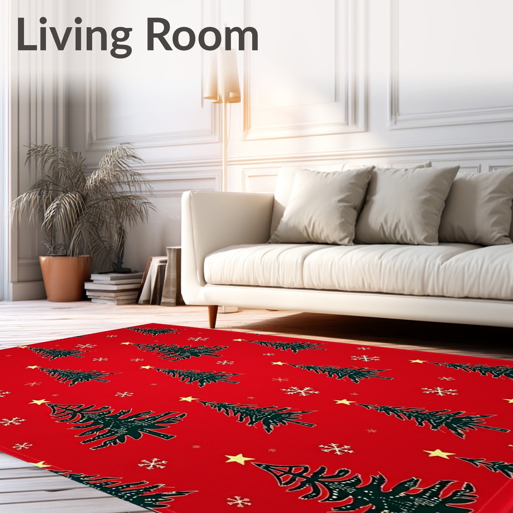 Festive Red Christmas Tree Snowflake Rug