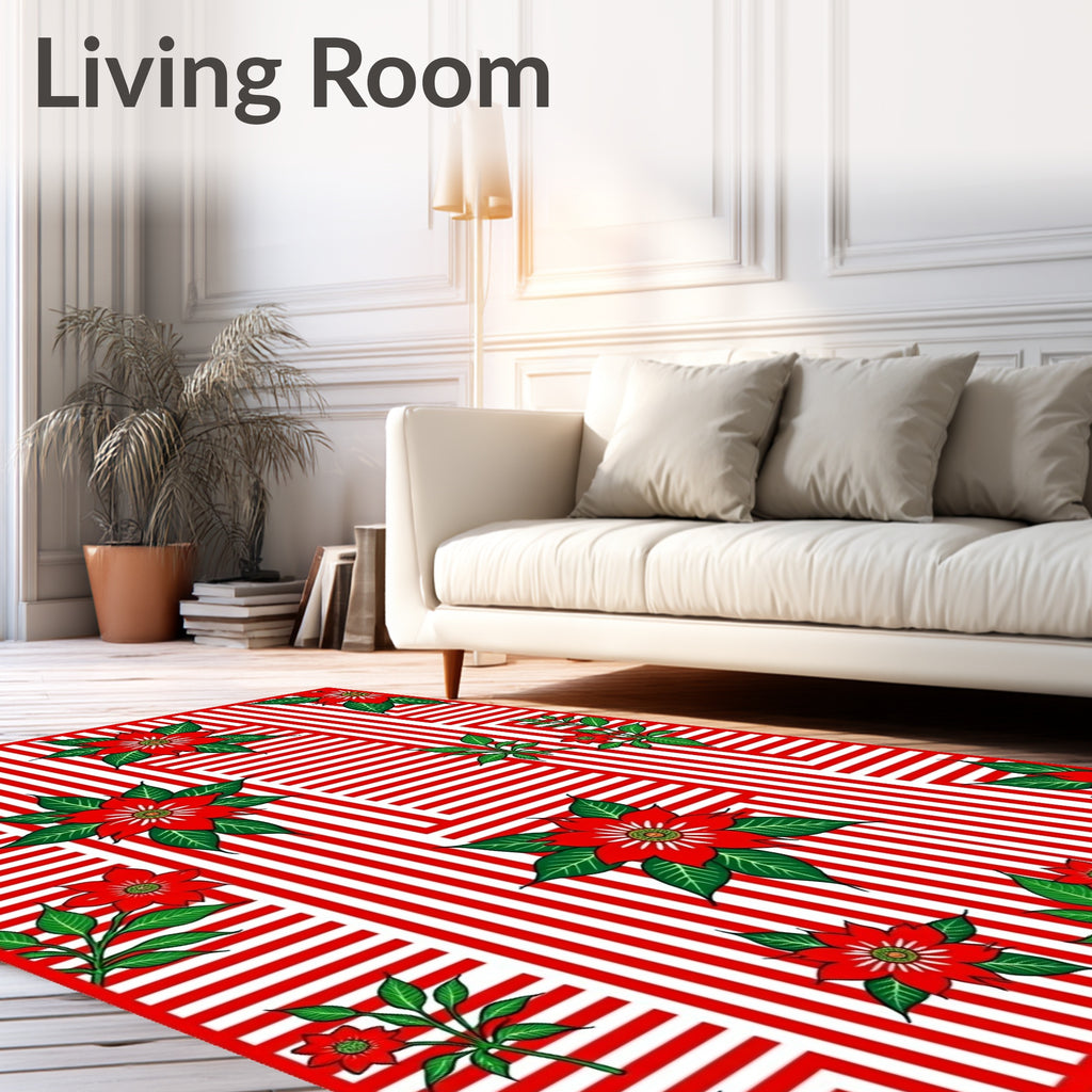 Red White Striped Poinsettia Collage Rug