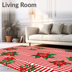 Red White Striped Poinsettia Collage Rug