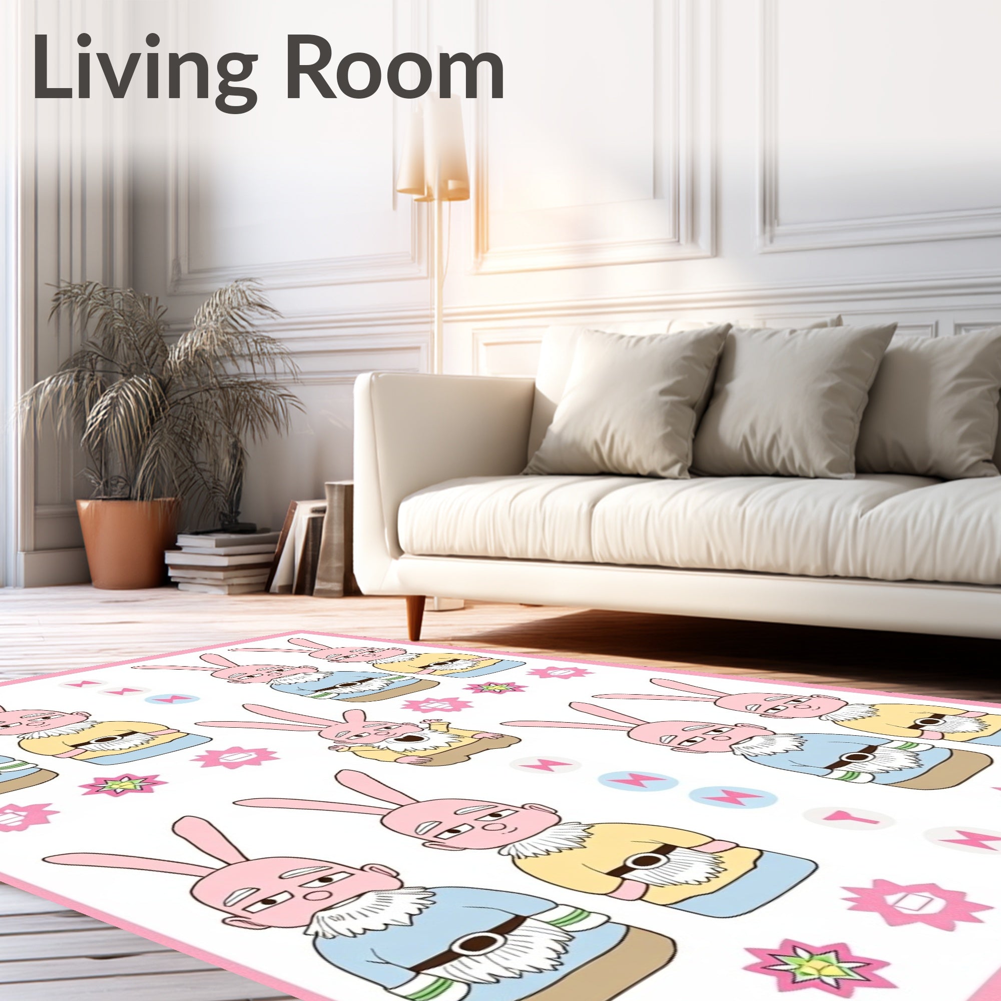 Whimsical Bunny Gnome Character Collection Rug