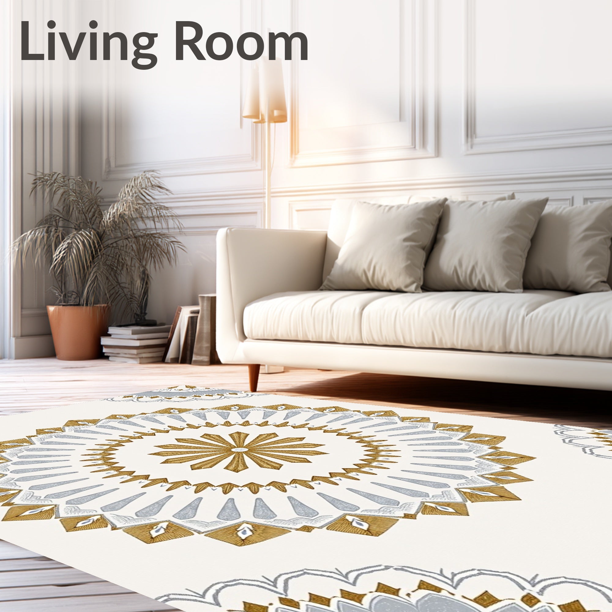 Gold Silver Mandala Radial Bloom Rug