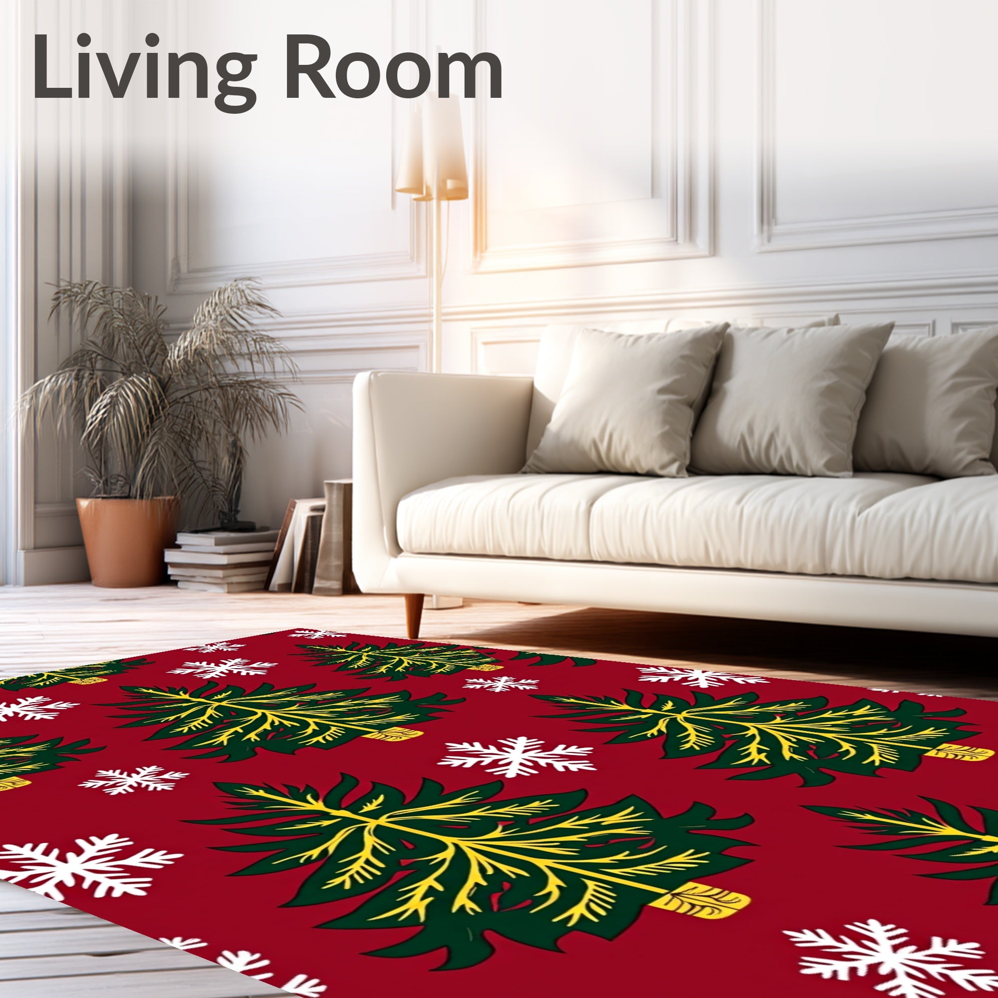 Christmas Trees Snowflakes Festive Red Rug
