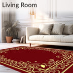 Deep Red Luxury Floral Swirl Border Rug