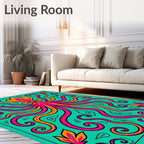 Bold Pink Octopus Teal Swirl Rug
