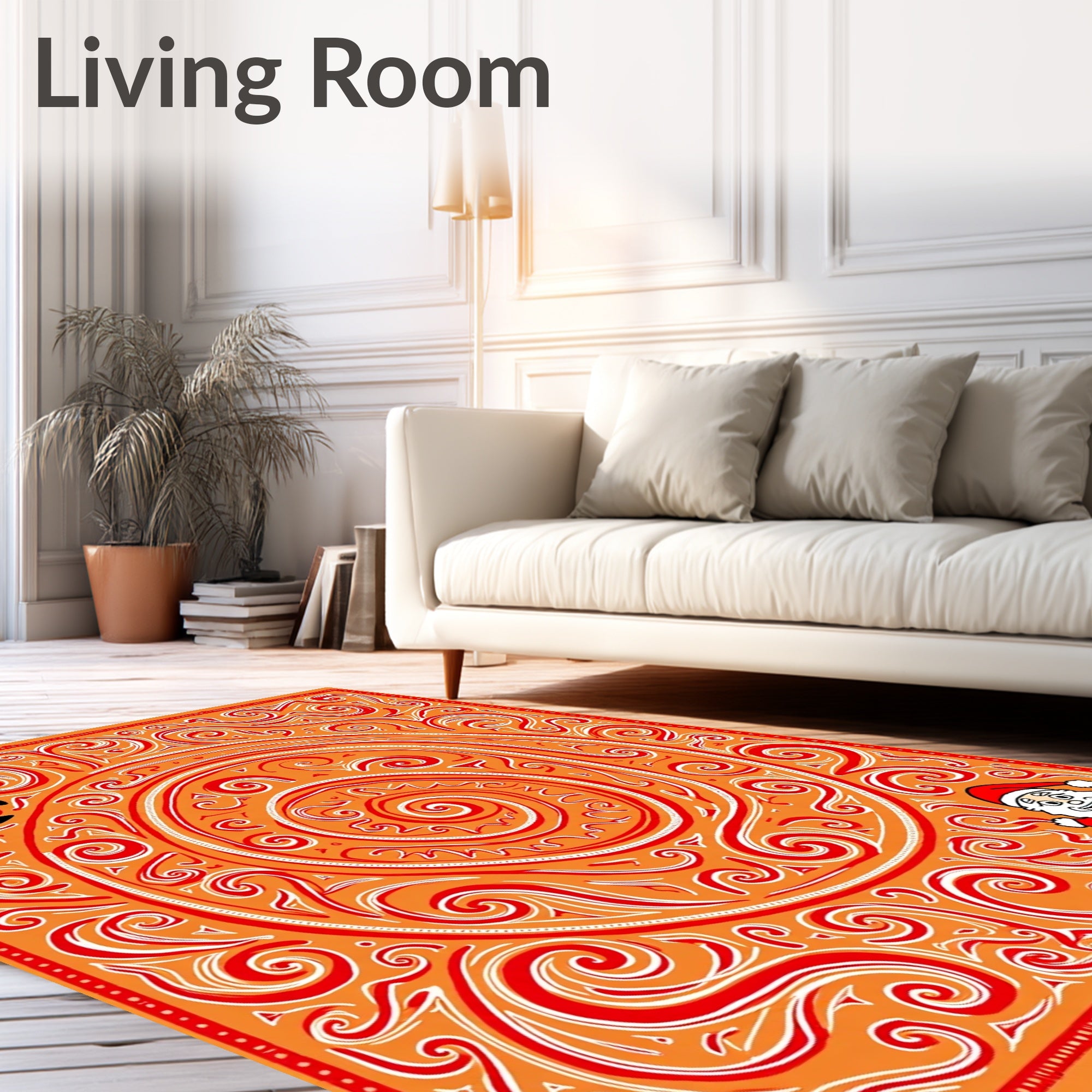 Whimsical Orange Santa Swirls Rug