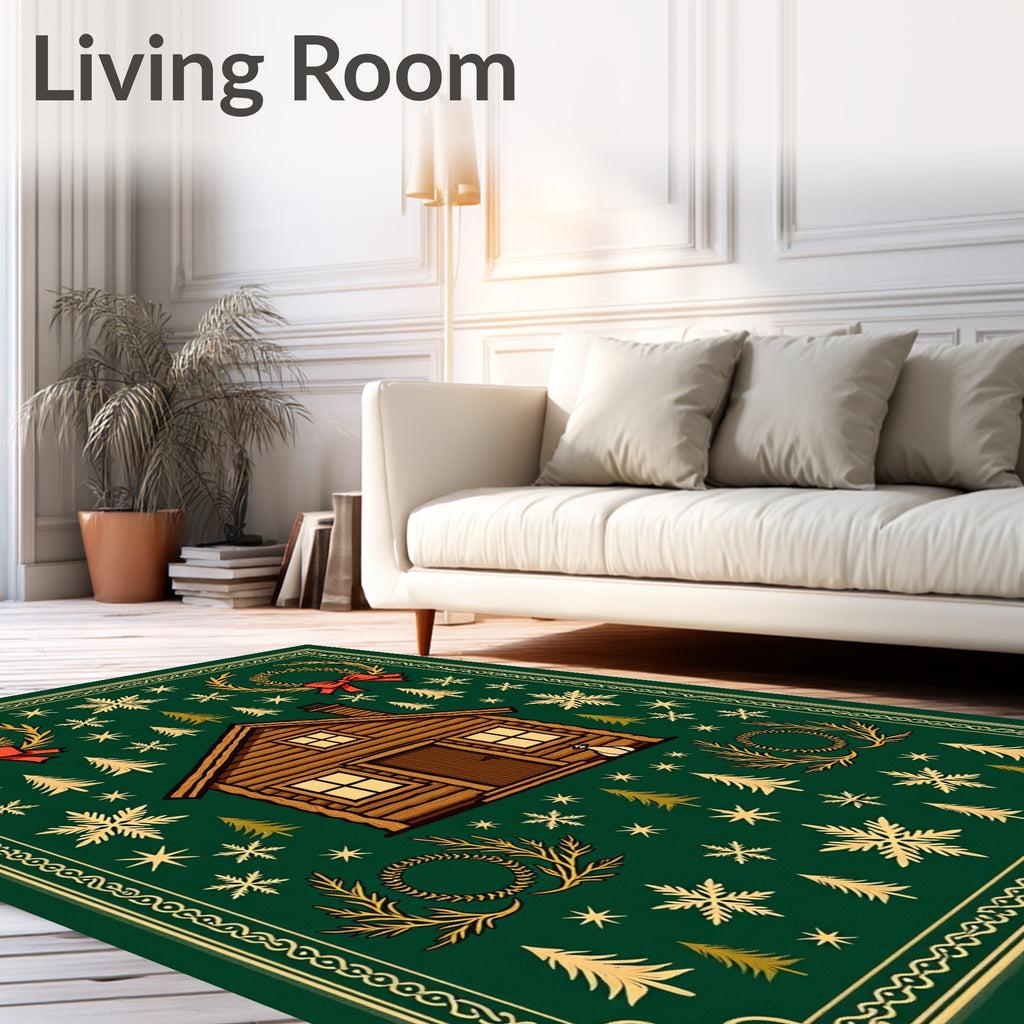 Cozy Cabin Winter Forest Scene Rug