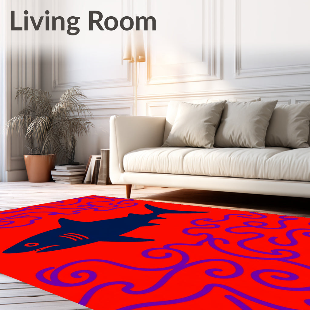 Bold Blue Shark Crimson Waves Rug