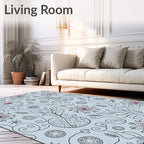 Whimsical Blue Floral Outline Doodle Rug