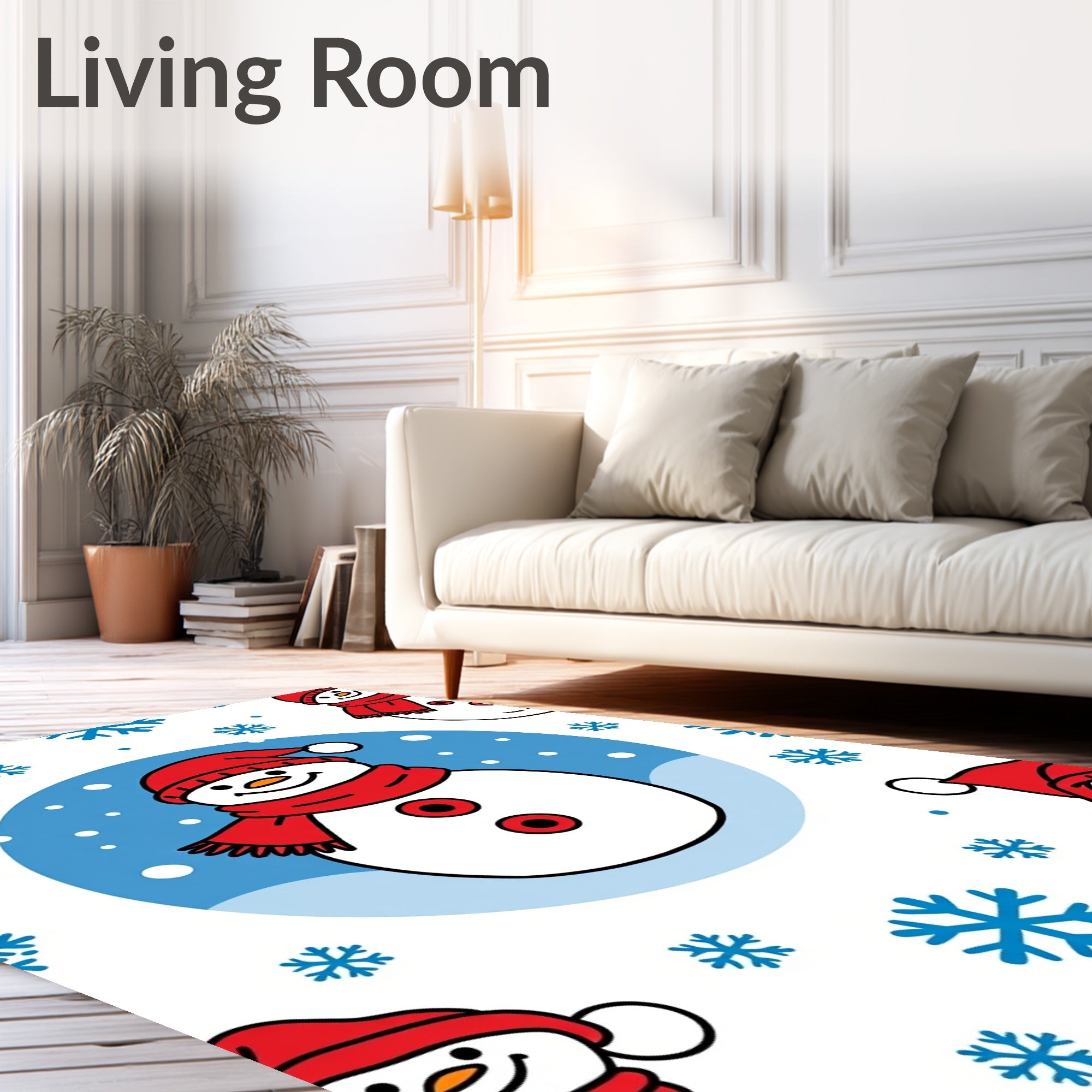 Joyful Red Snowmen Snowflake Cluster Rug