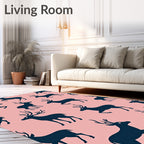 Navy Deer Silhouette Pink Background Rug