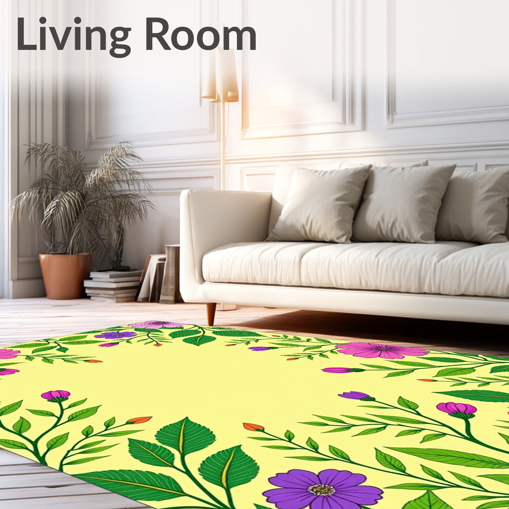 Vibrant Yellow Garden Floral Vines Rug