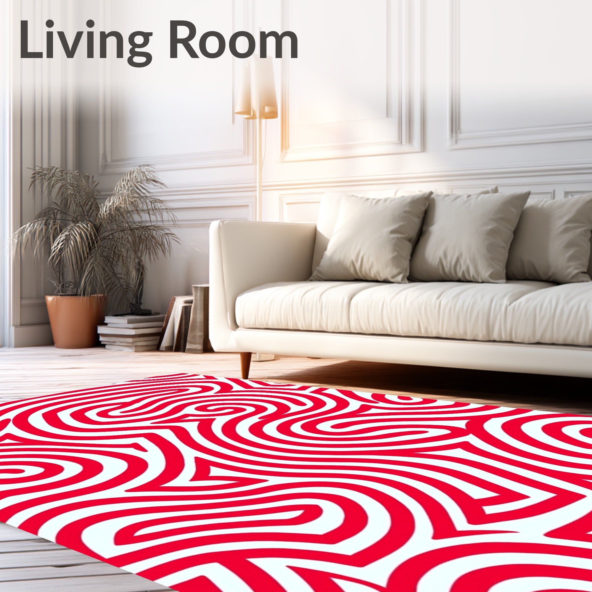 Vibrant Red Swirl Abstract Lines Rug