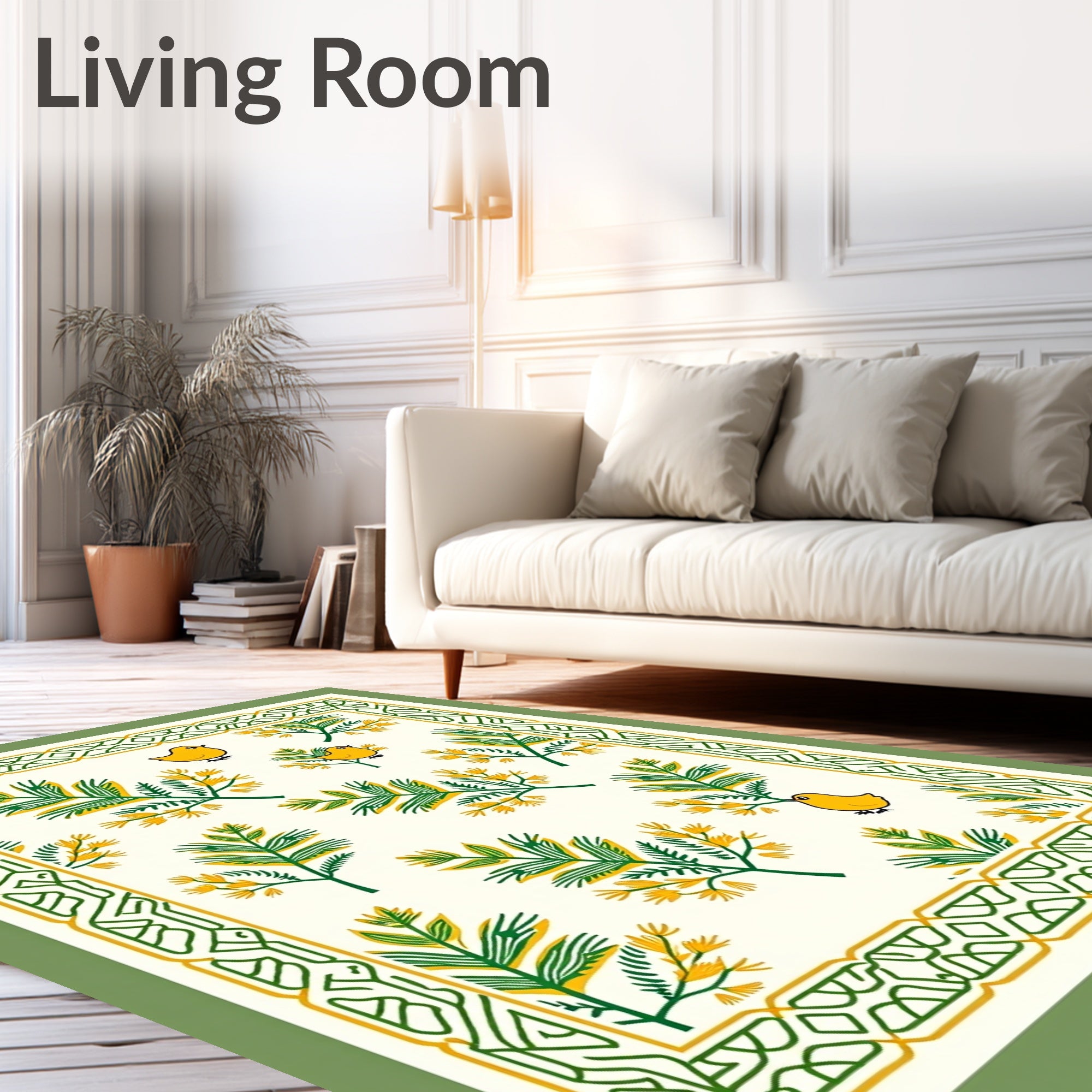 Yellow Chickadee Fern Border Rug