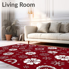 Crimson White Floral Snowflakes Collage Rug