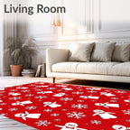 Red White Snowman Snowflake Scene Rug