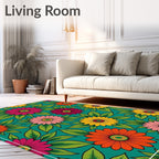 Vibrant Emerald Daisy Floral Grove Rug