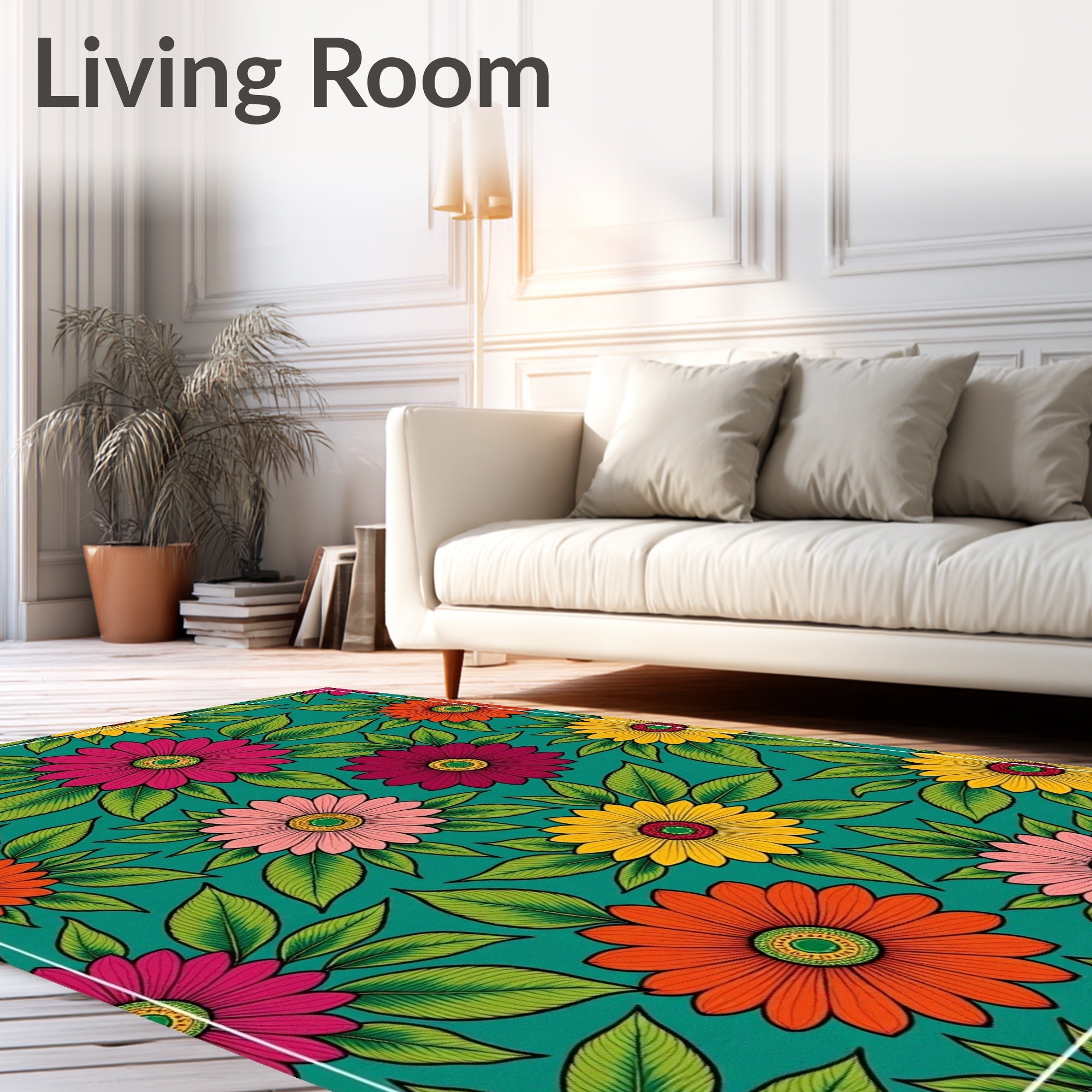 Vibrant Emerald Daisy Floral Grove Rug