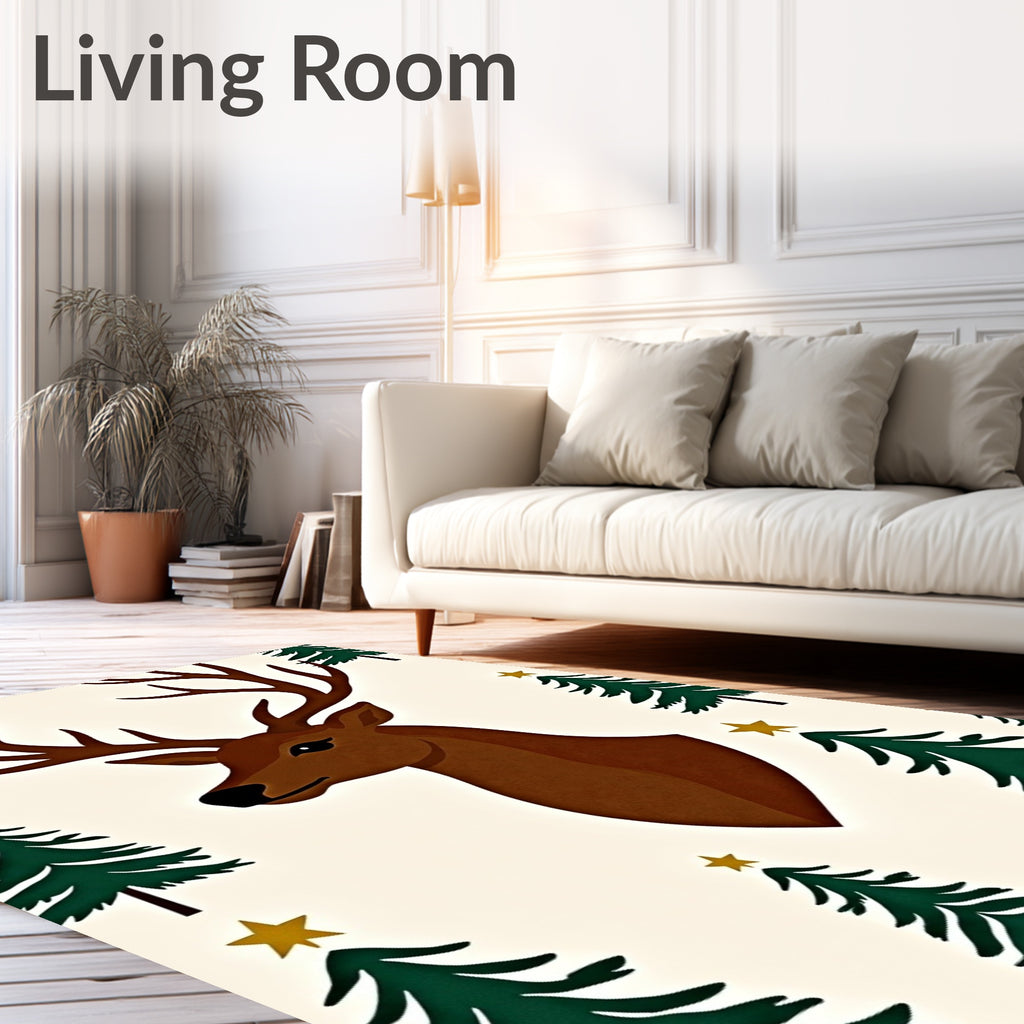 Rustic Brown Deer Forest Stars Rug