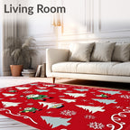 Red Christmas Trees and Elves Rug