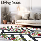 Crimson Berry Branches Geometric Lattice Rug