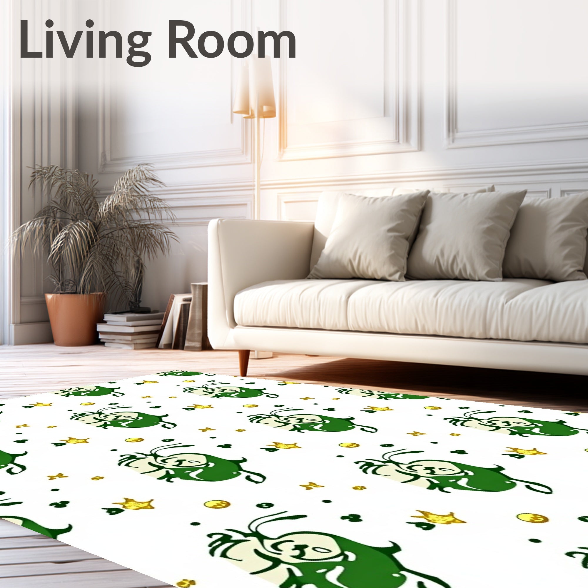 Whimsical Green Clover Star Sprinkle Rug