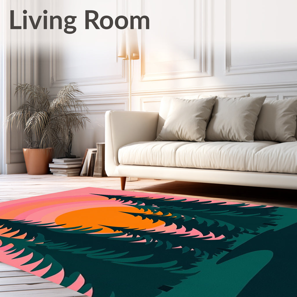 Pink Sunset Forest Landscape Rug