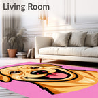 Happy Yellow Dog Pink Background Rug