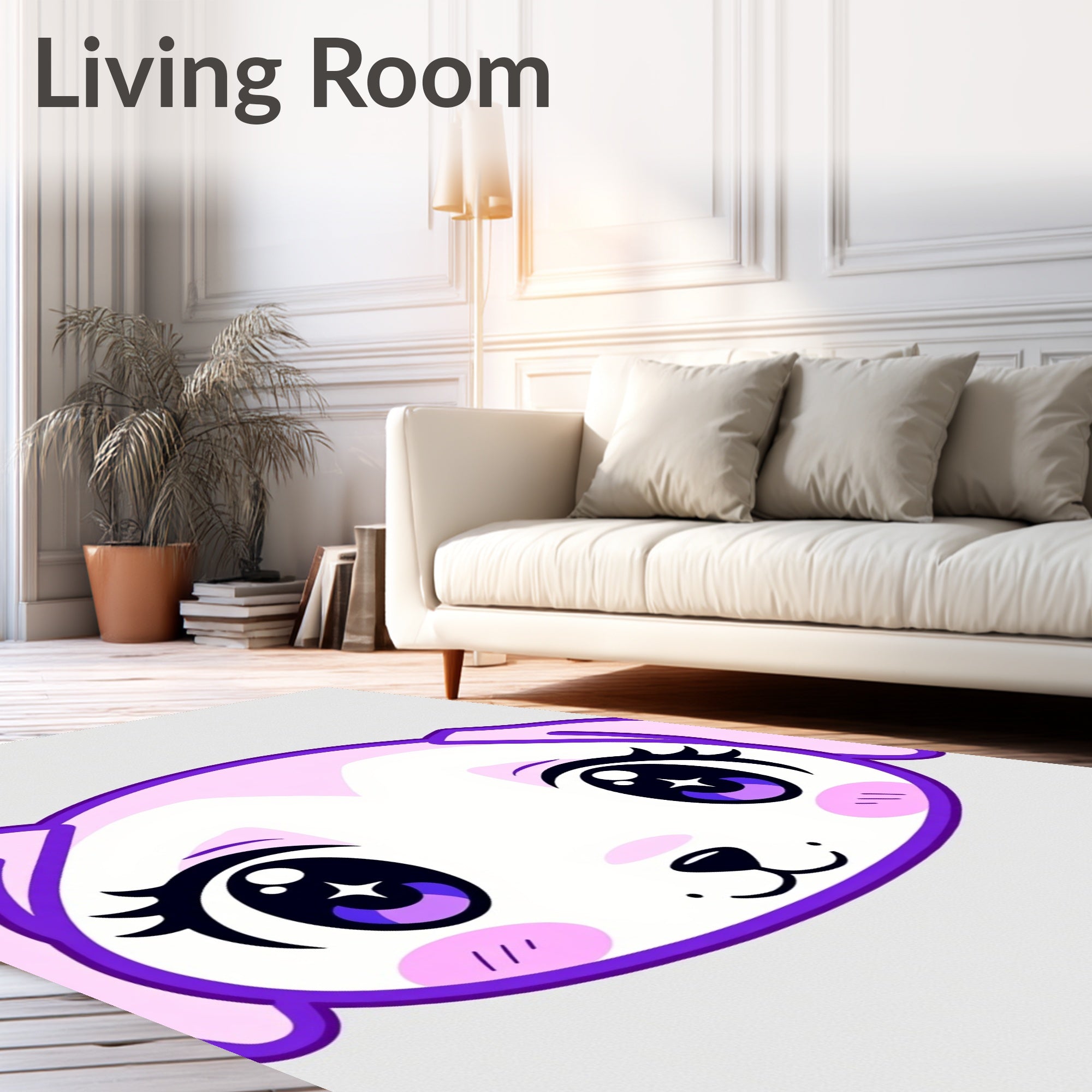 Cute Purple Kawaii Puppy Face Rug