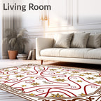 Ornate Gold Star Swirls Red Border Rug