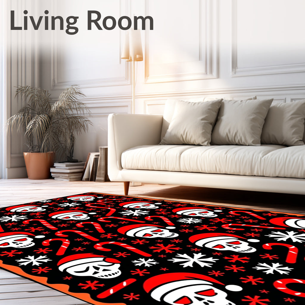 Spooky Christmas Skull Candy Cane Snowflake Rug