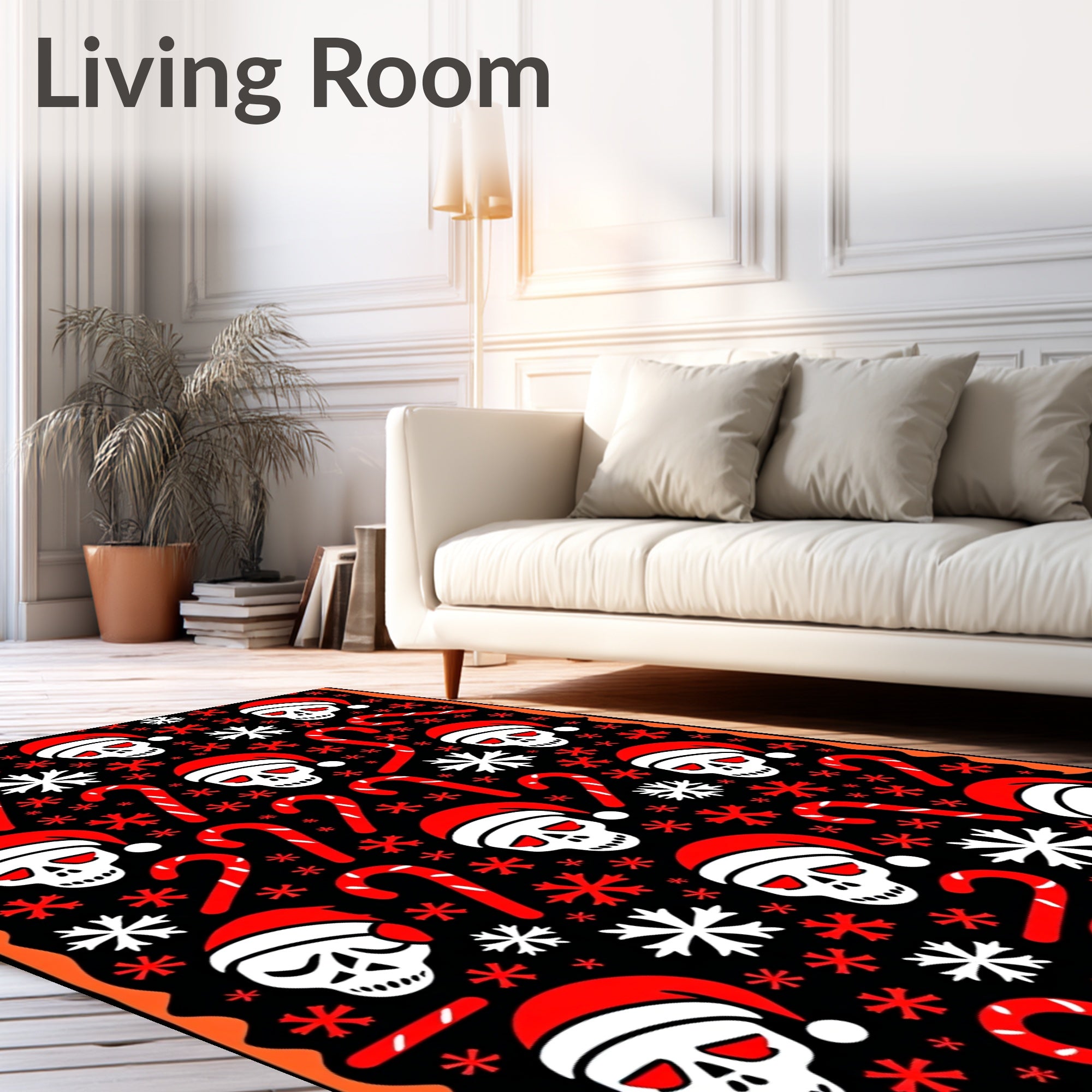 Spooky Christmas Skull Candy Cane Snowflake Rug