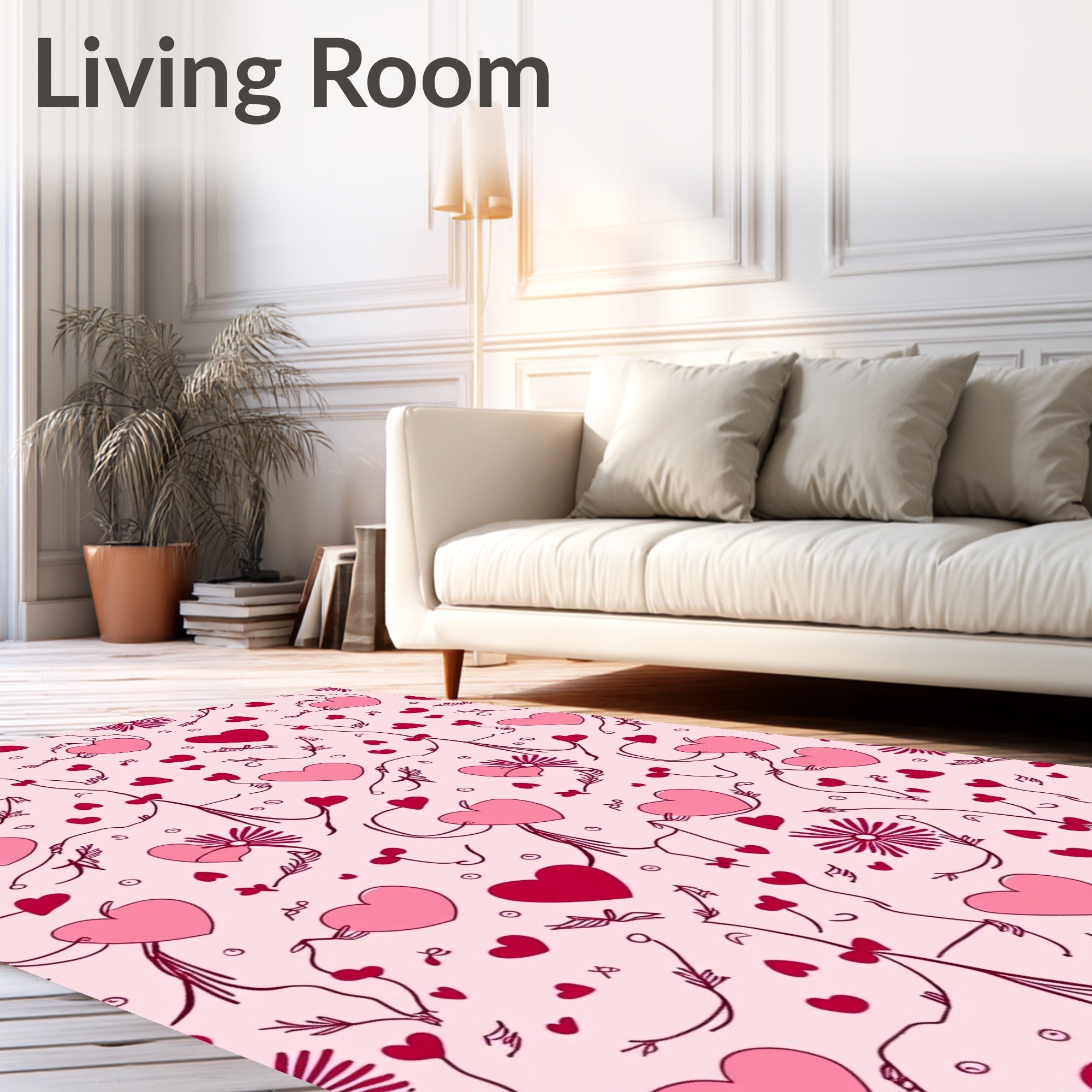 Pink Hearts Vine Art Rug