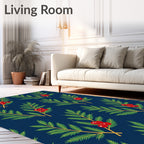 Festive Green Berry Branches Navy Rug